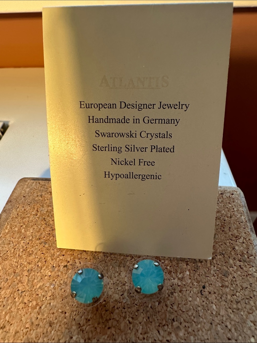 Atlantis Berlin Pacific Opal Swarovski Crystal Ear posts earrings - Picture 7 of 10